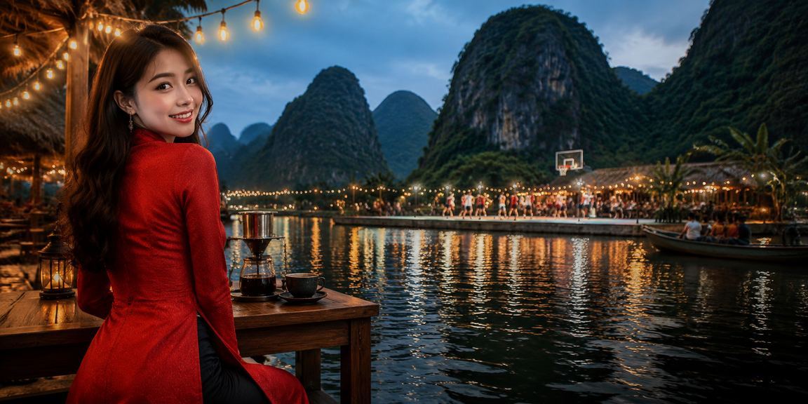 Người dùng mặc áo dài tại Ninh Bình theo dõi trò chơi trực tuyến trên điện thoại